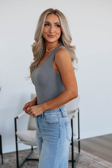 Nola Ribbed Tank - Slate Grey
