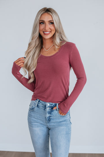Karigan Ribbed Top - Faded Wine