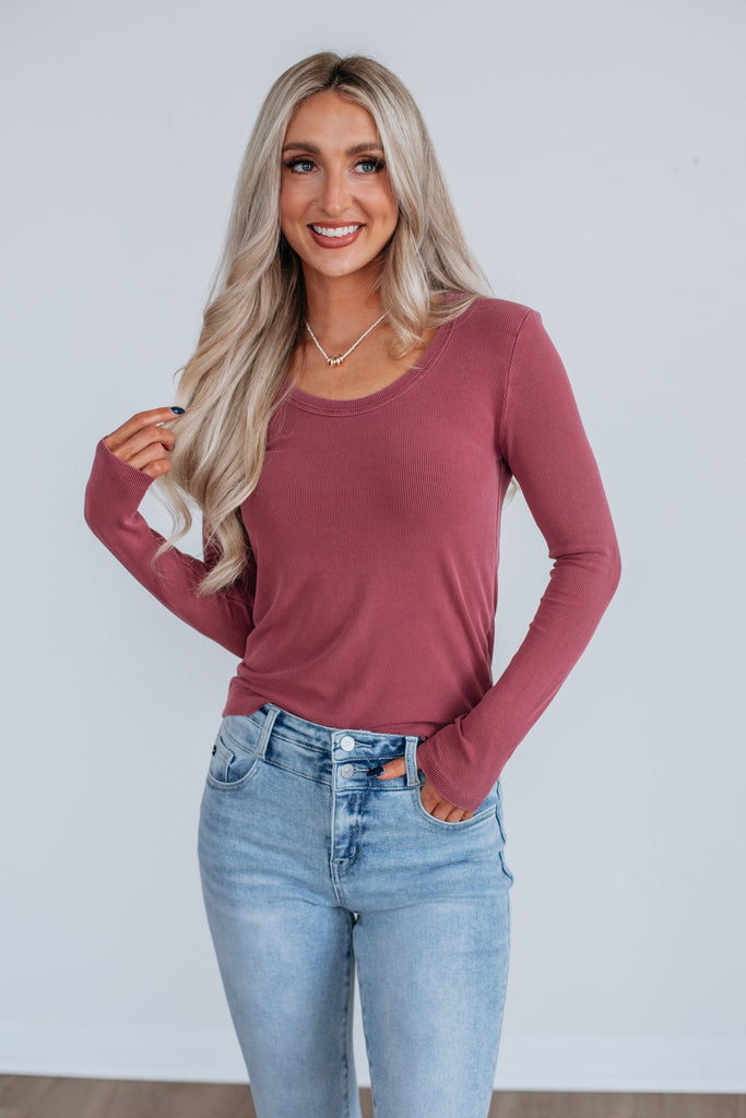 Karigan Ribbed Top - Faded Wine