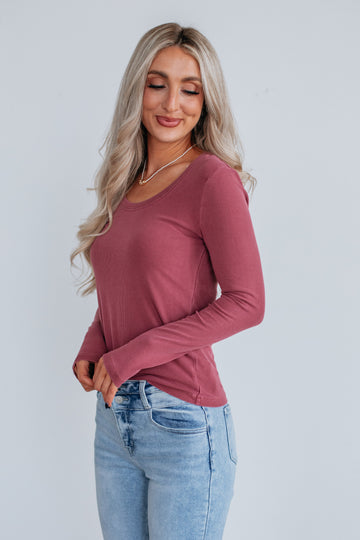 Karigan Ribbed Top - Faded Wine