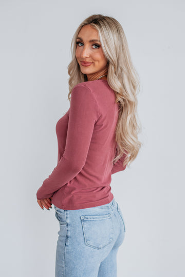 Karigan Ribbed Top - Faded Wine