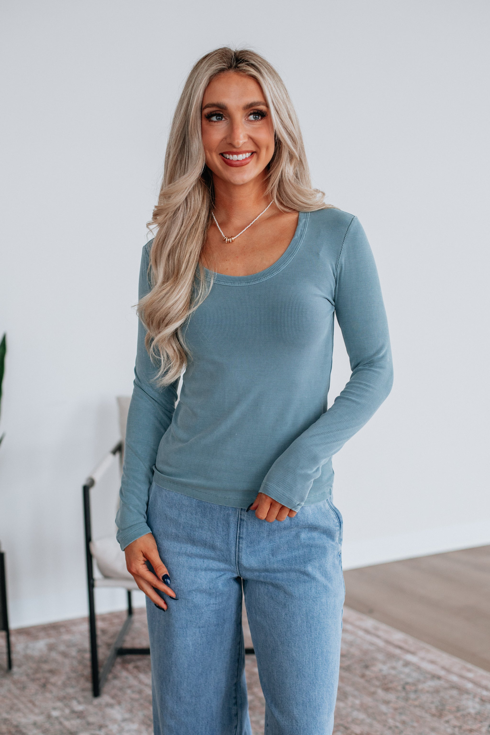 Karigan Ribbed Top - Dusty Coast