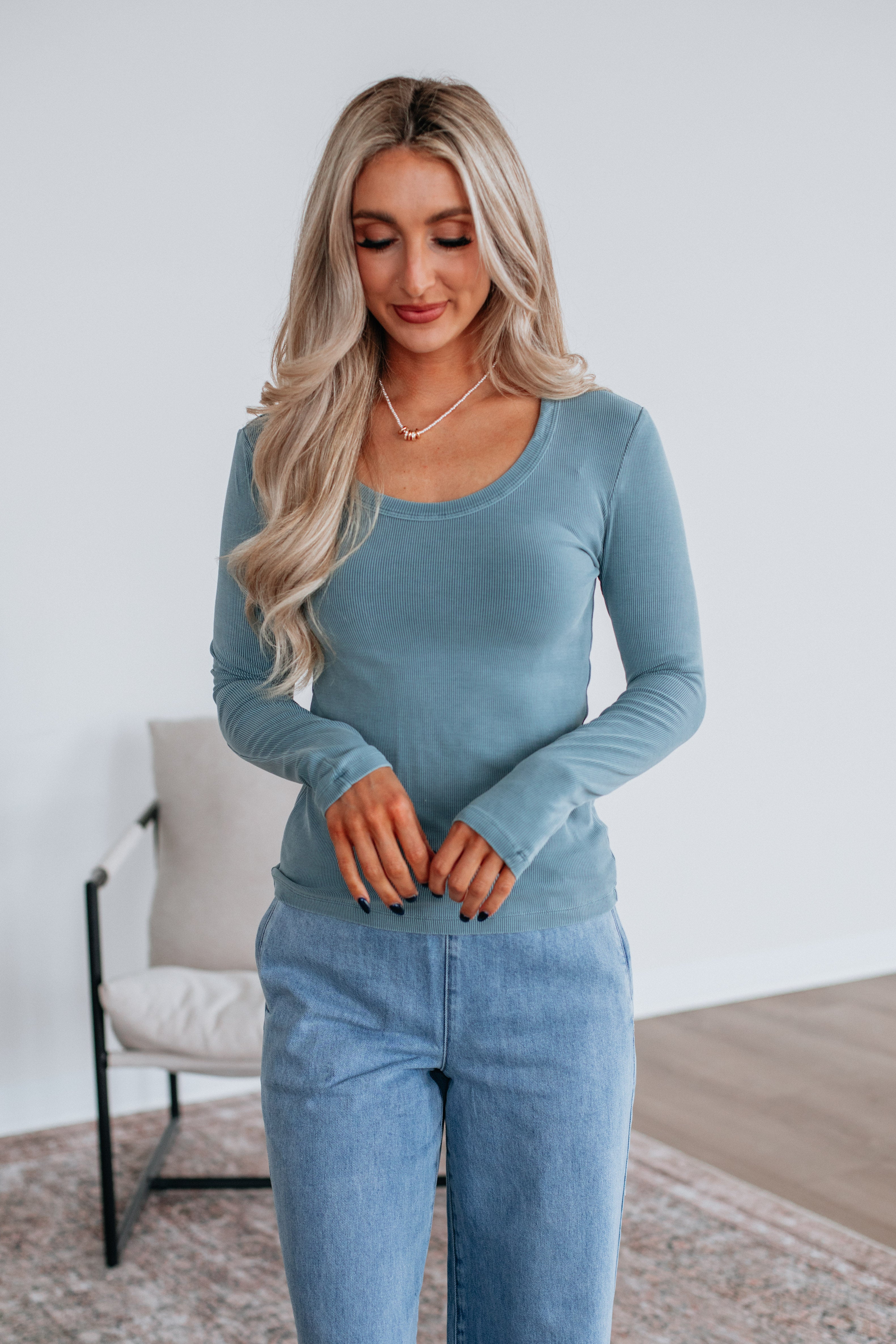 Karigan Ribbed Top - Dusty Coast