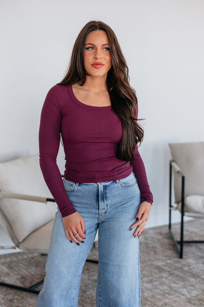 Kasen Ribbed Top - Dark Plum
