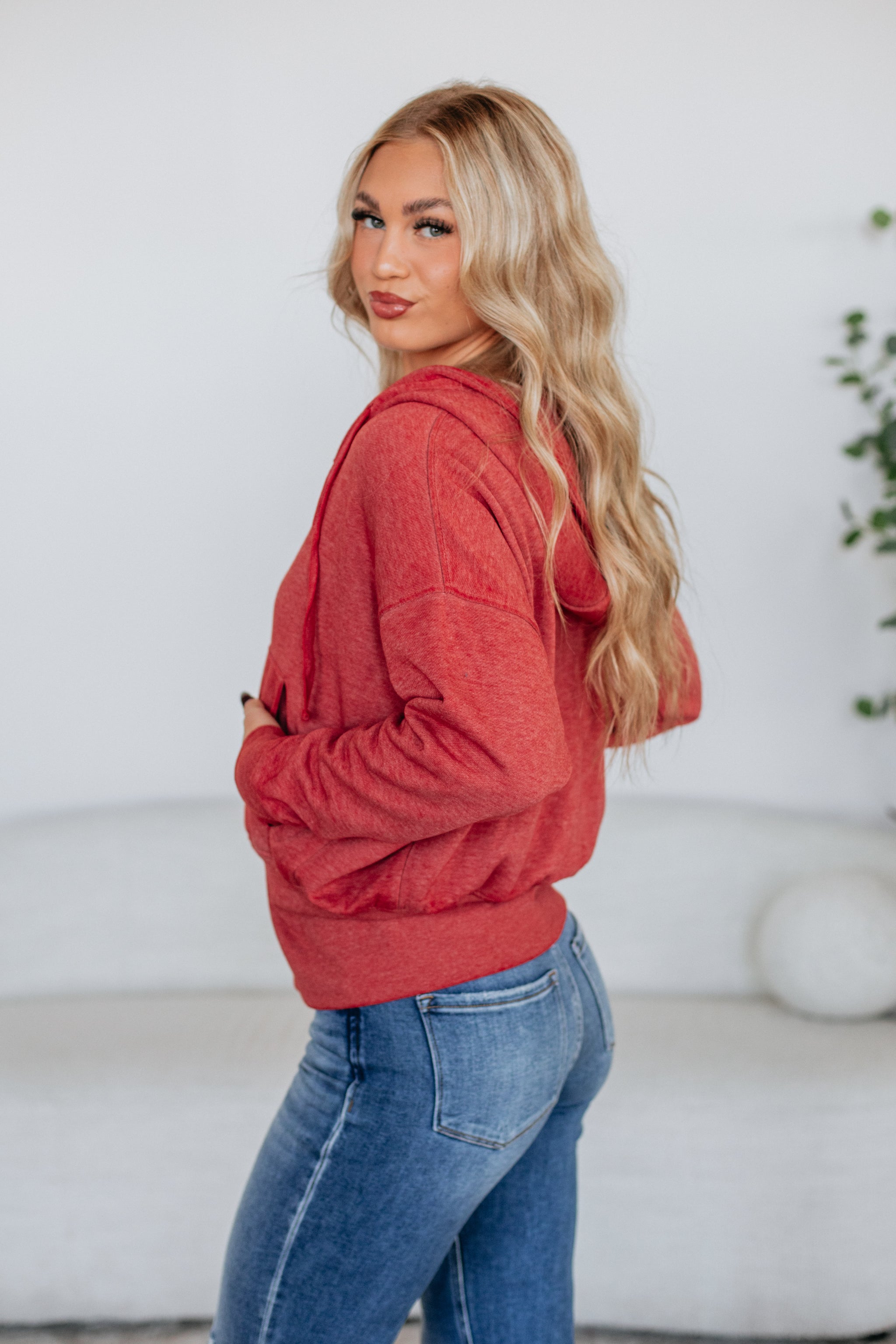 Maxwell Washed Zip-Up Hoodie - Pomegranate