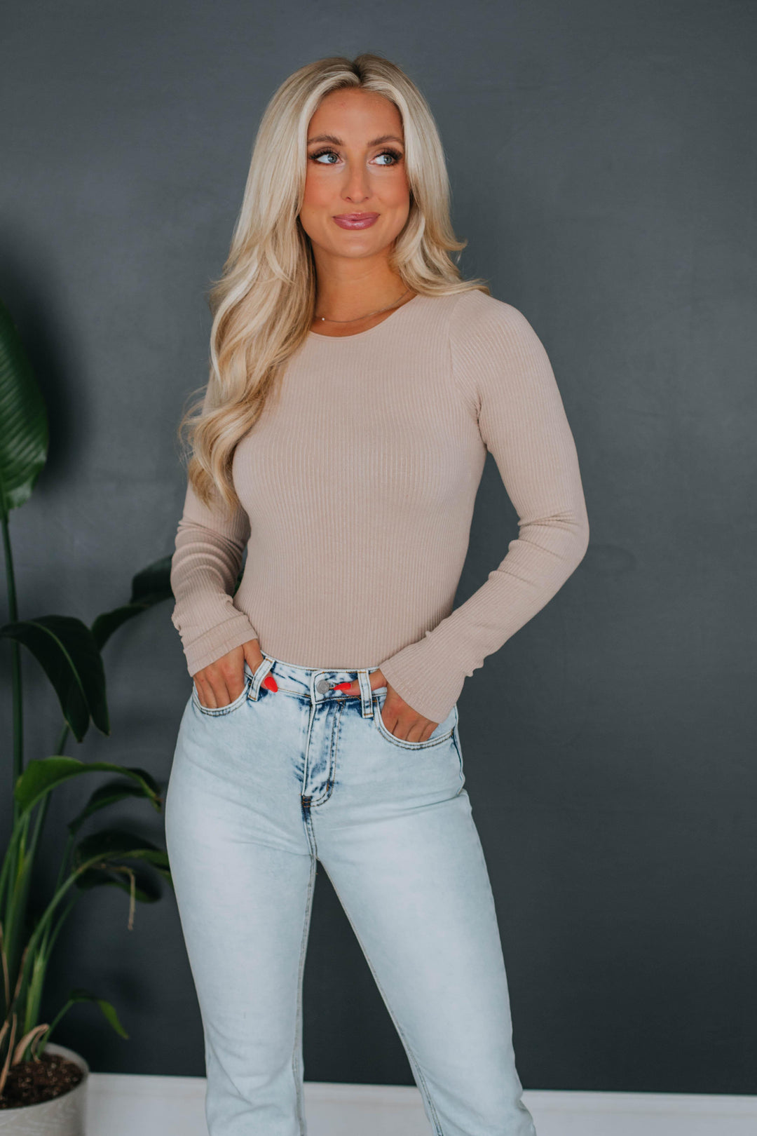 Oliver Ribbed Bodysuit - Taupe