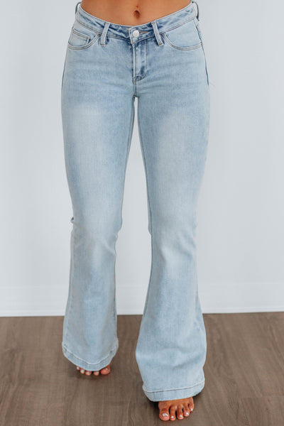 ★Polysooem★ WASHED STUDDED FLOWER FLARED JEANS WASHED STUDDED FLOWER FLARED JEANS, LIGHT BLUE - polysooem