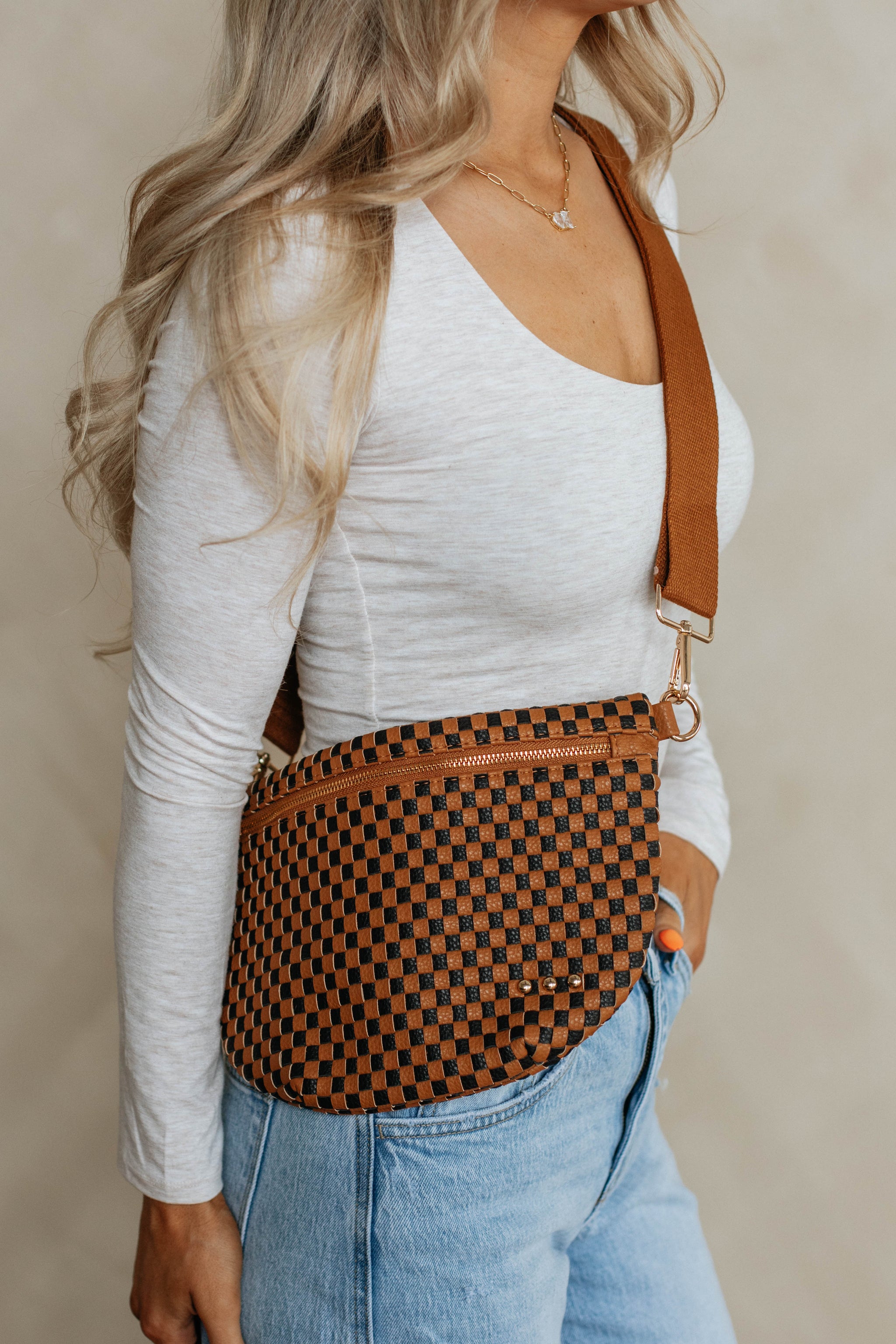 Patsy Checkered Bum Bag - Espresso