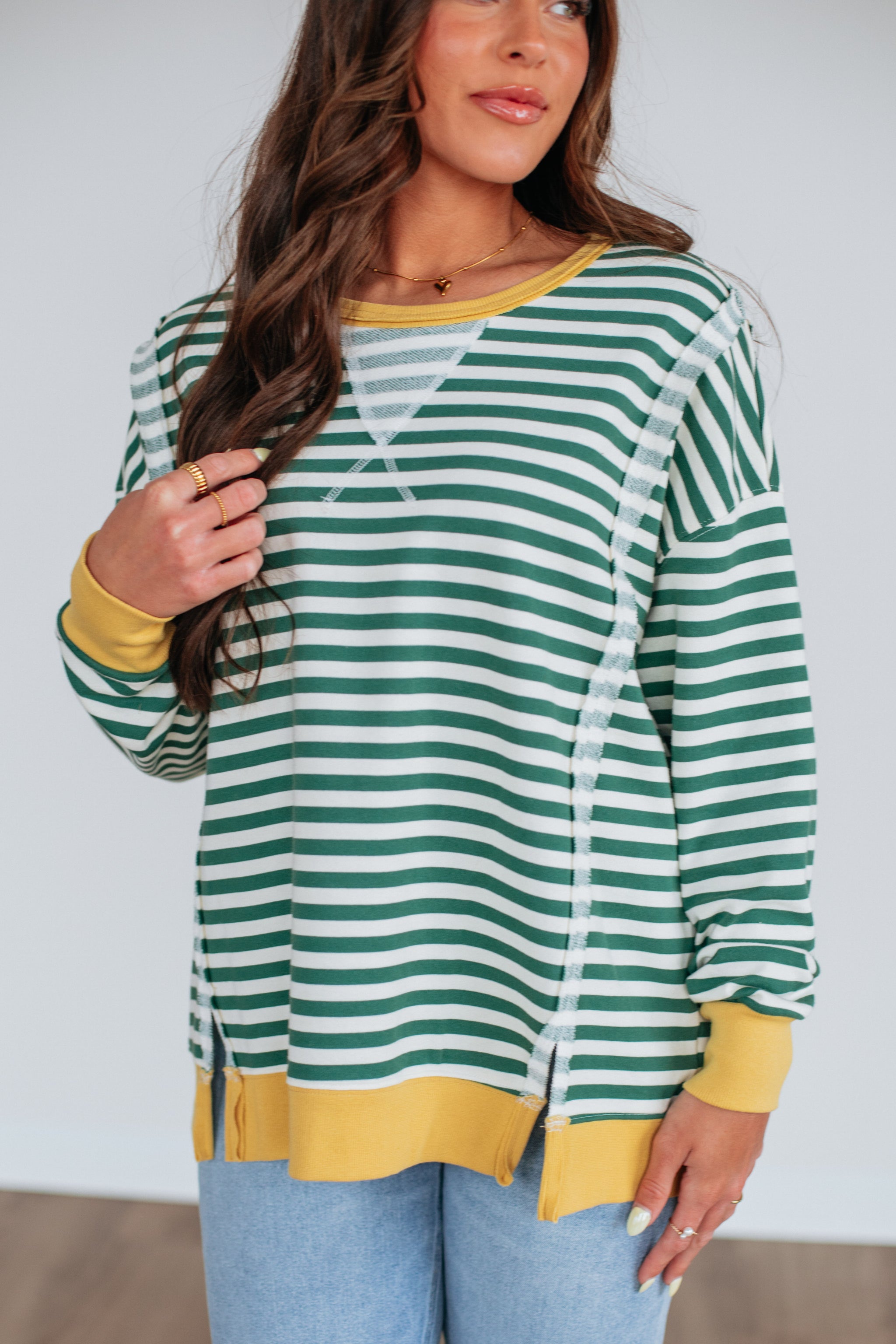 Rasha Striped Top - Hunter Green Mix