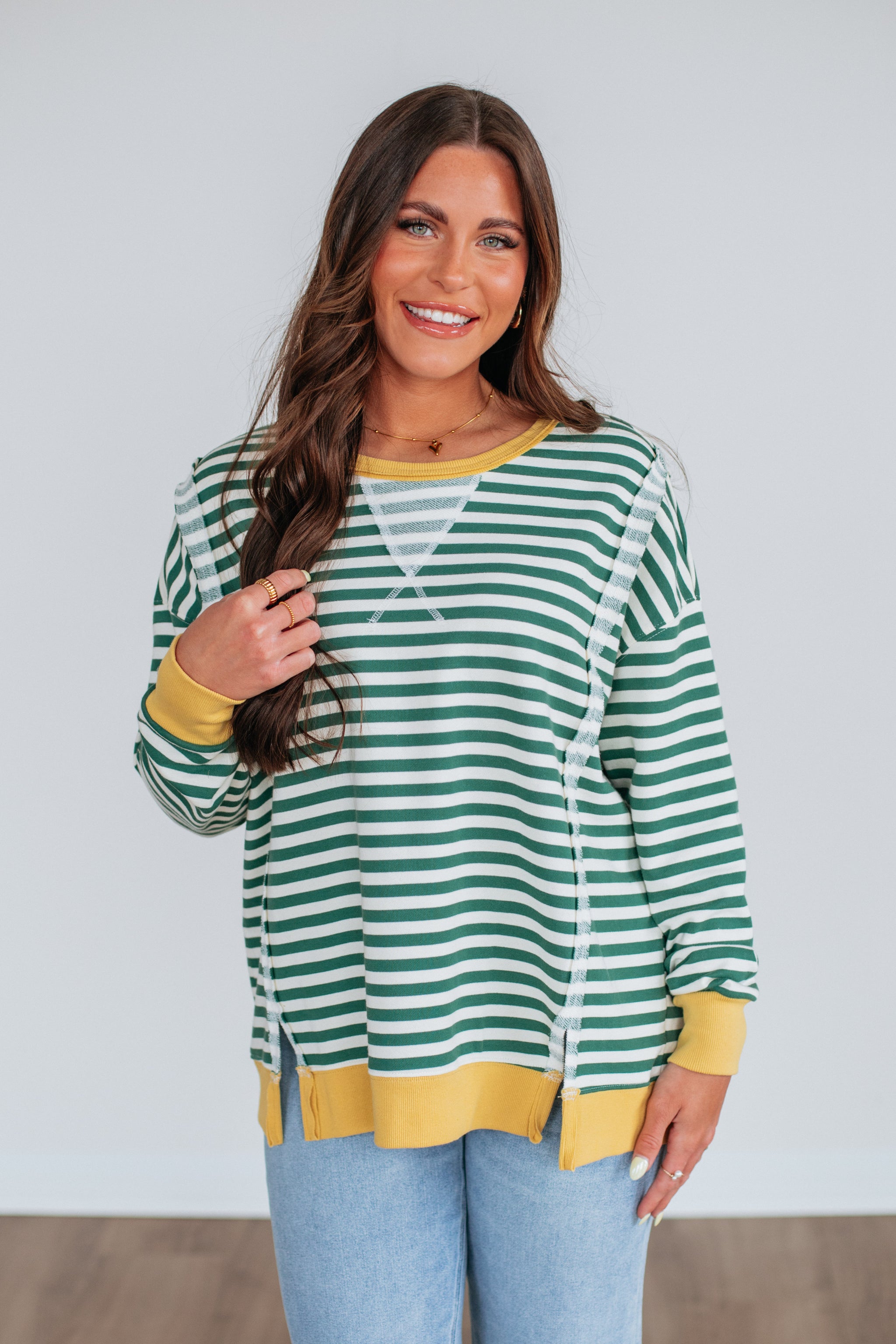 Rasha Striped Top - Hunter Green Mix