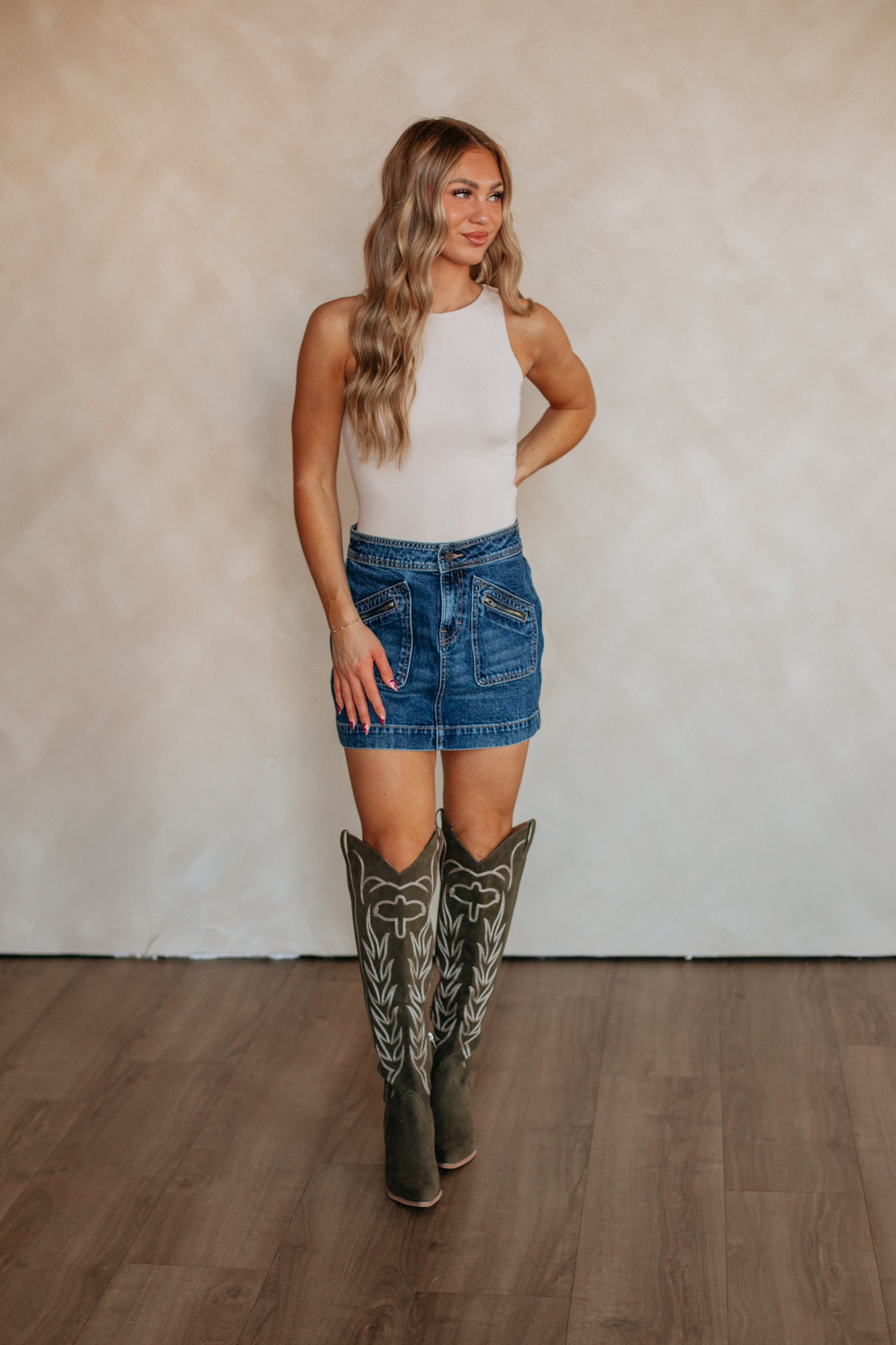 Peyton Hidden Denim Skirt - Dark Wash