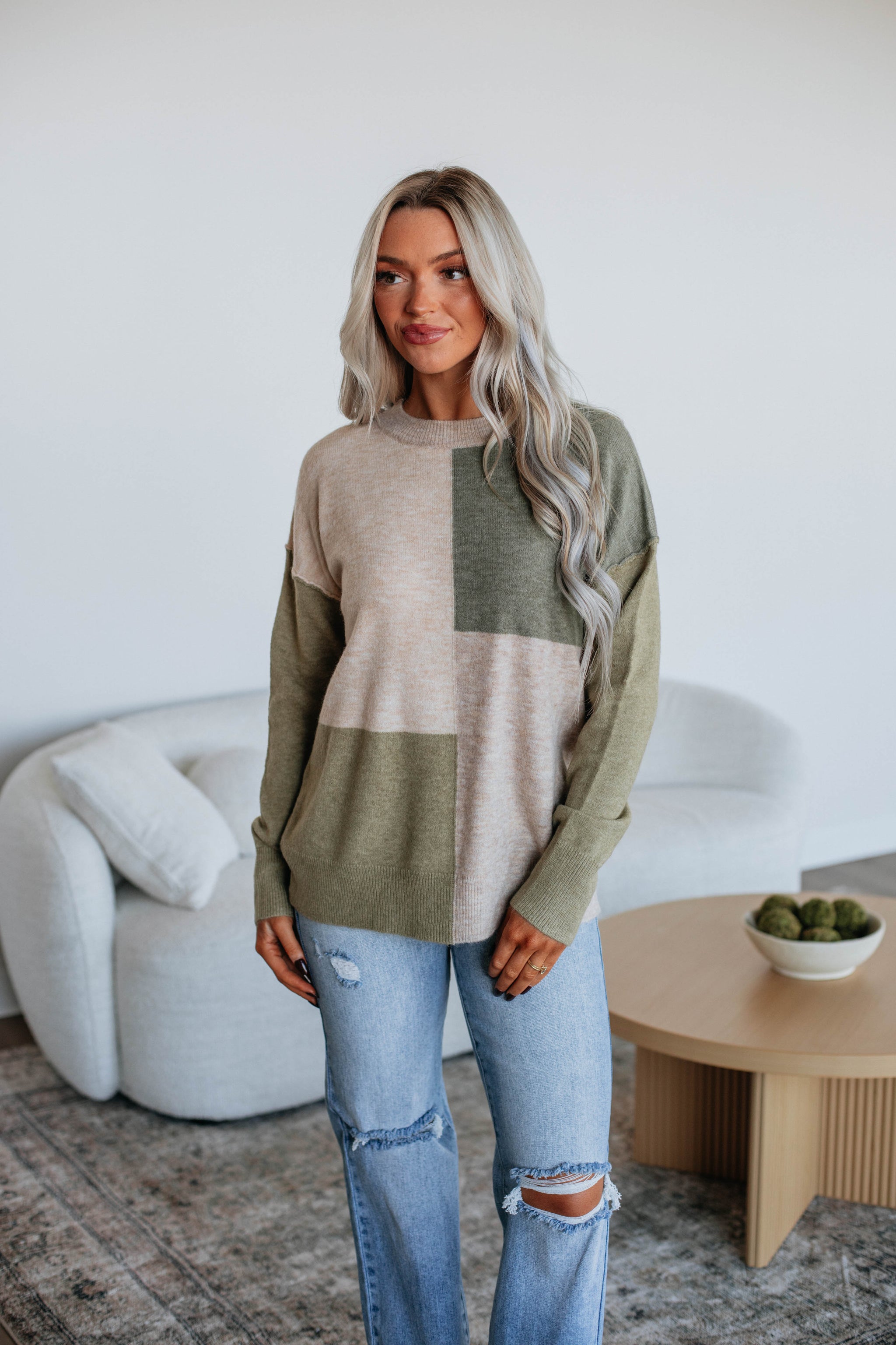 Reina Colorblock Sweater - Moss