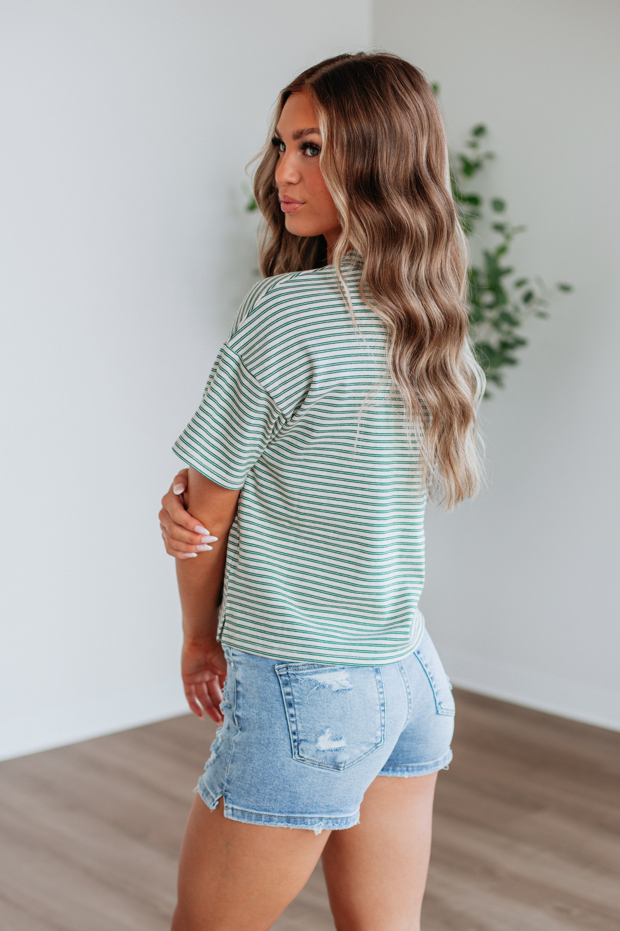 Allie Striped Top - Hunter Green Mix