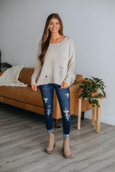 Renee Distressed Sweater - Natural