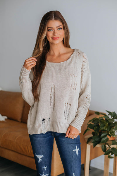 Renee Distressed Sweater - Natural