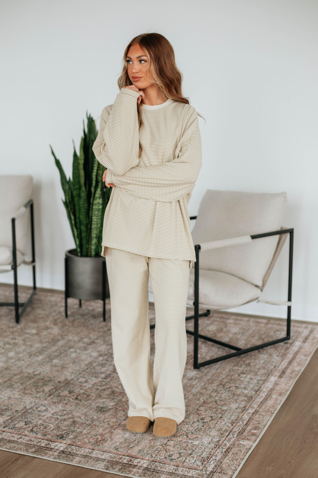 Cayla Striped Pants - Beige Mix