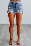 Risen Medium Wash Star Shorts With elastic Waist Band