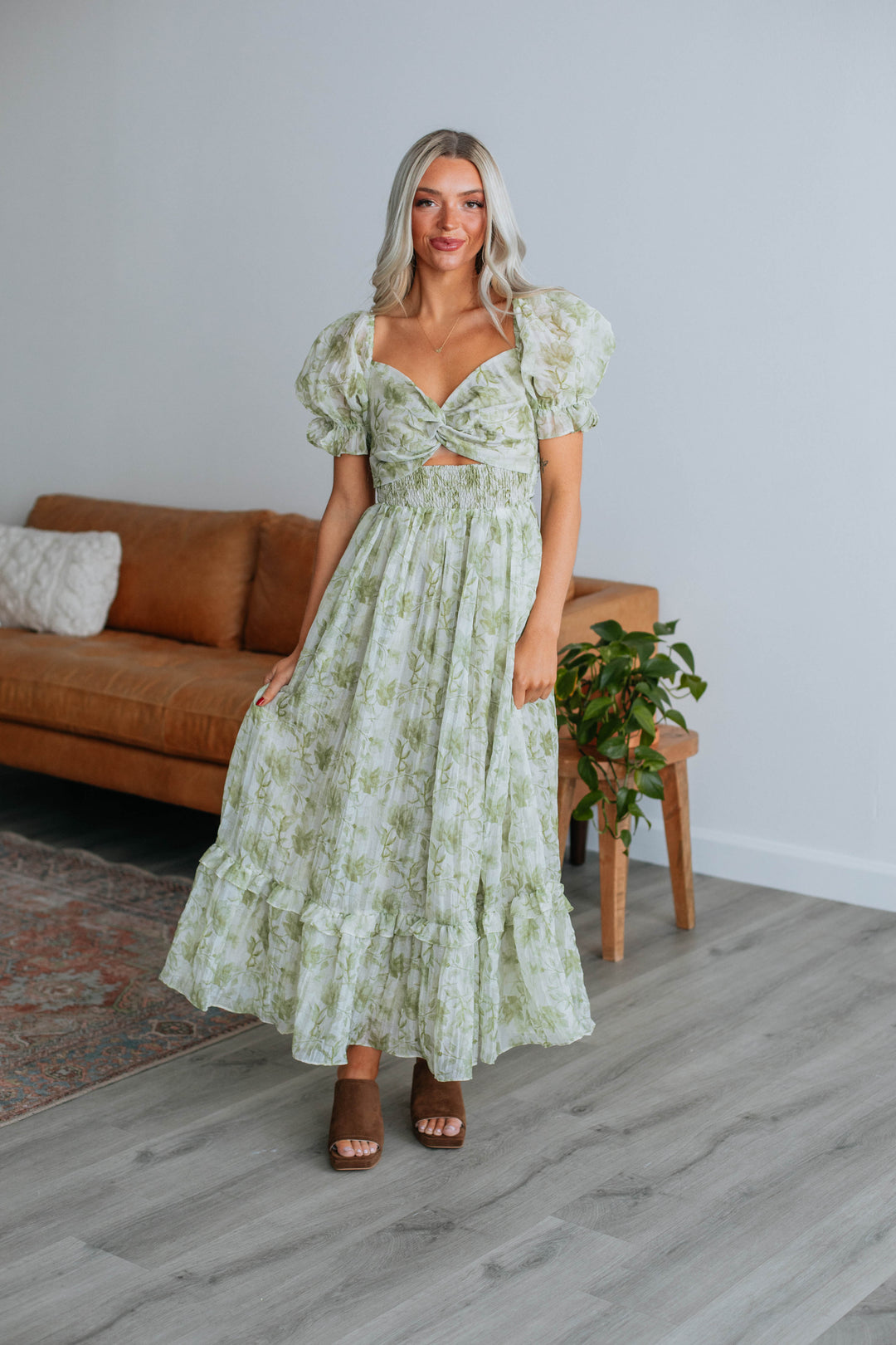 Sahana Floral Dress - Sage