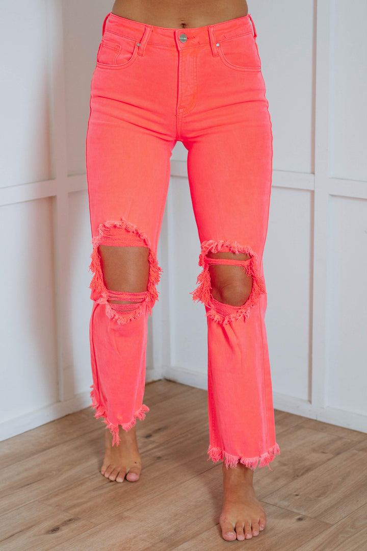 Willow Risen Jeans - Neon Coral