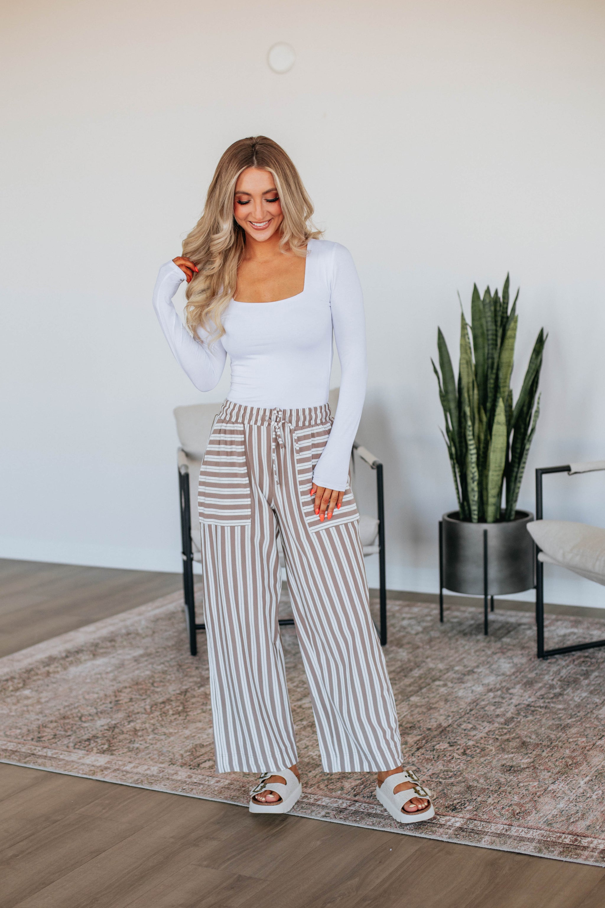 Shannon Striped Pants - Mocha Mix