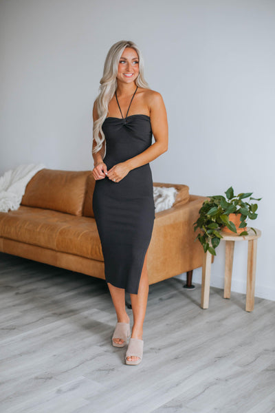 Simmons Halter Dress - Charcoal