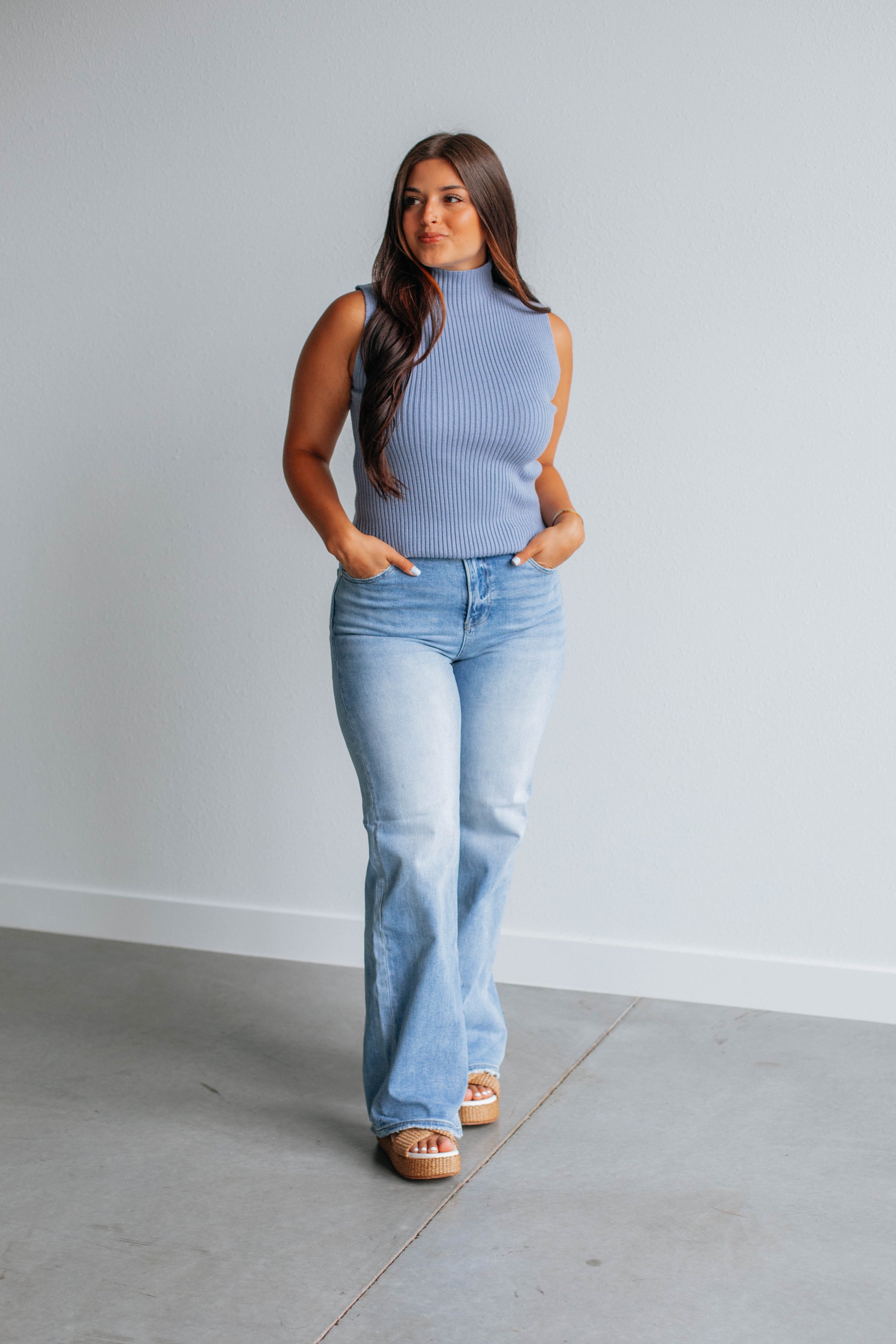 Sofi Knit Tank - Dusty Blue