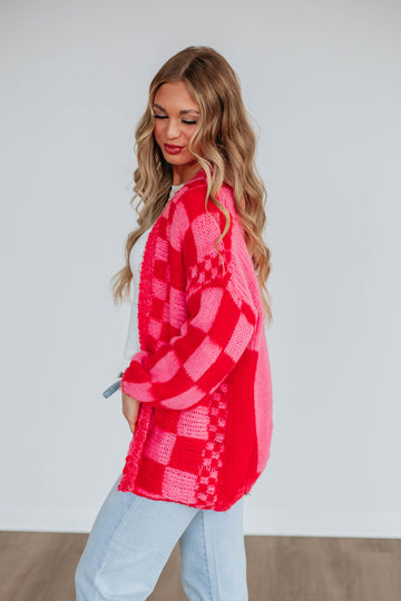Talia Checkered Cardigan - Cherry Mix