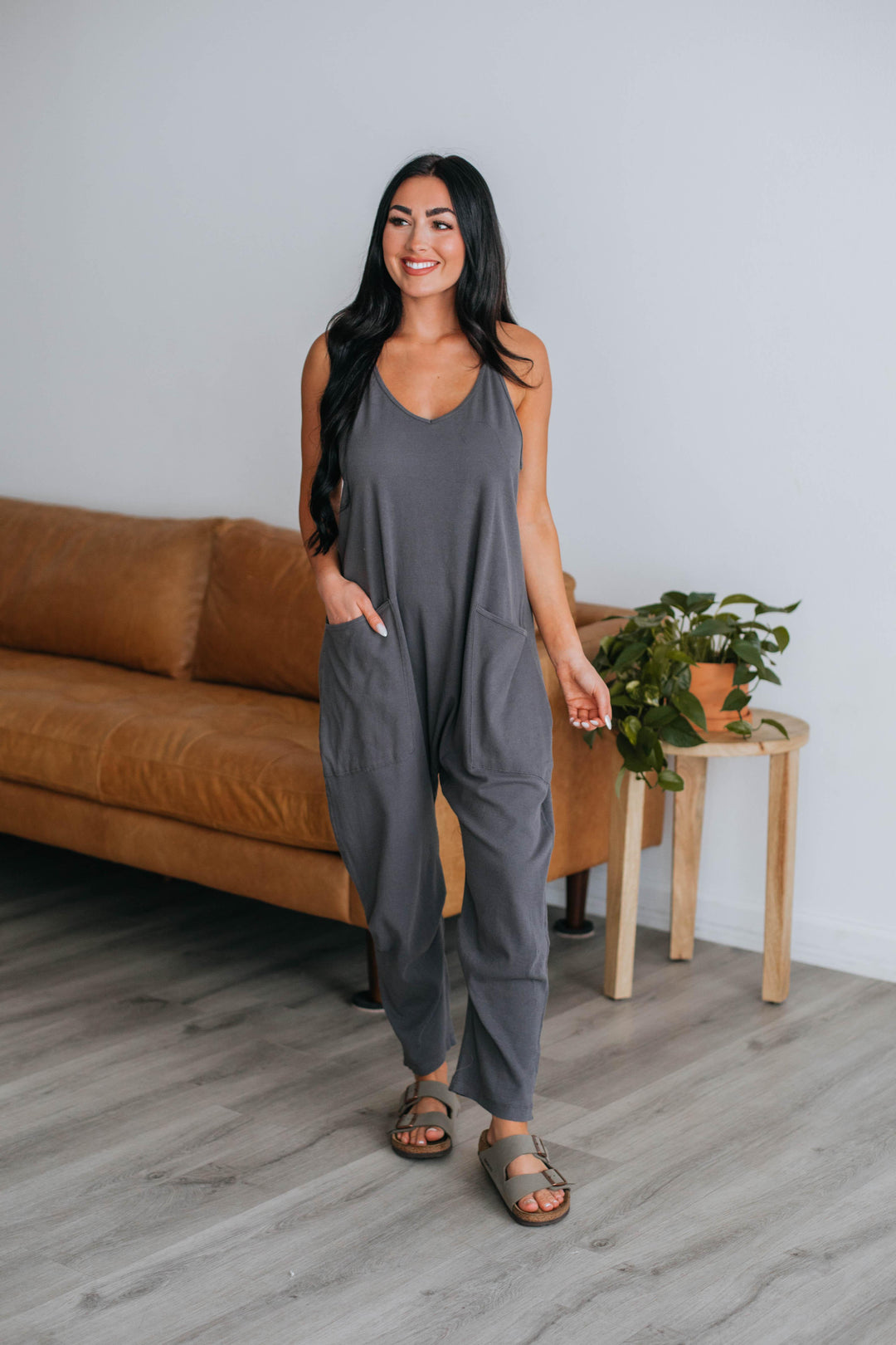 Tallow Ribbed Jumpsuit - Charcoal