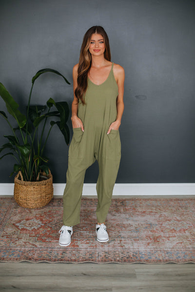 Tallow Ribbed Jumpsuit - Olive