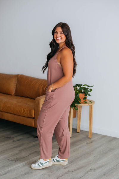 Tallow Ribbed Jumpsuit - Rosewood