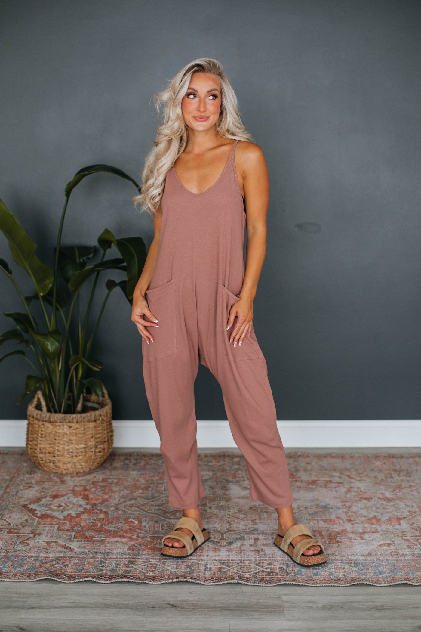 Tallow Ribbed Jumpsuit - Rosewood