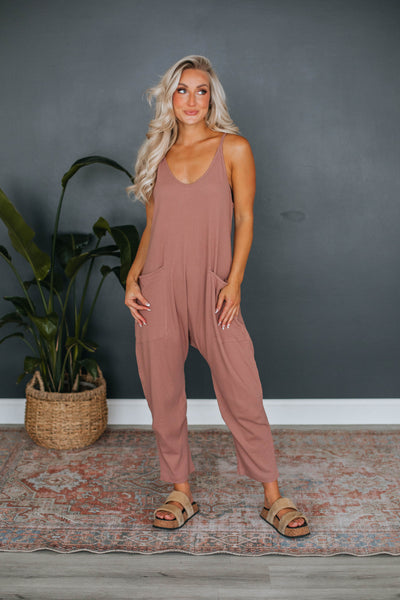 Tallow Ribbed Jumpsuit - Rosewood