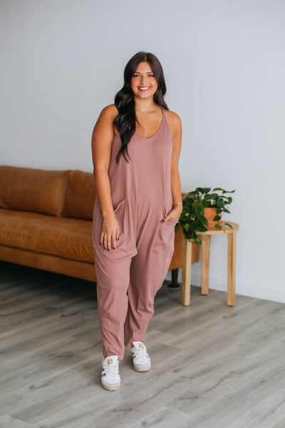 Tallow Ribbed Jumpsuit - Rosewood