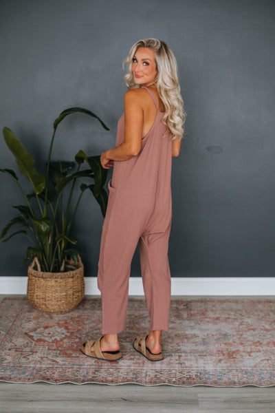 Tallow Ribbed Jumpsuit - Rosewood
