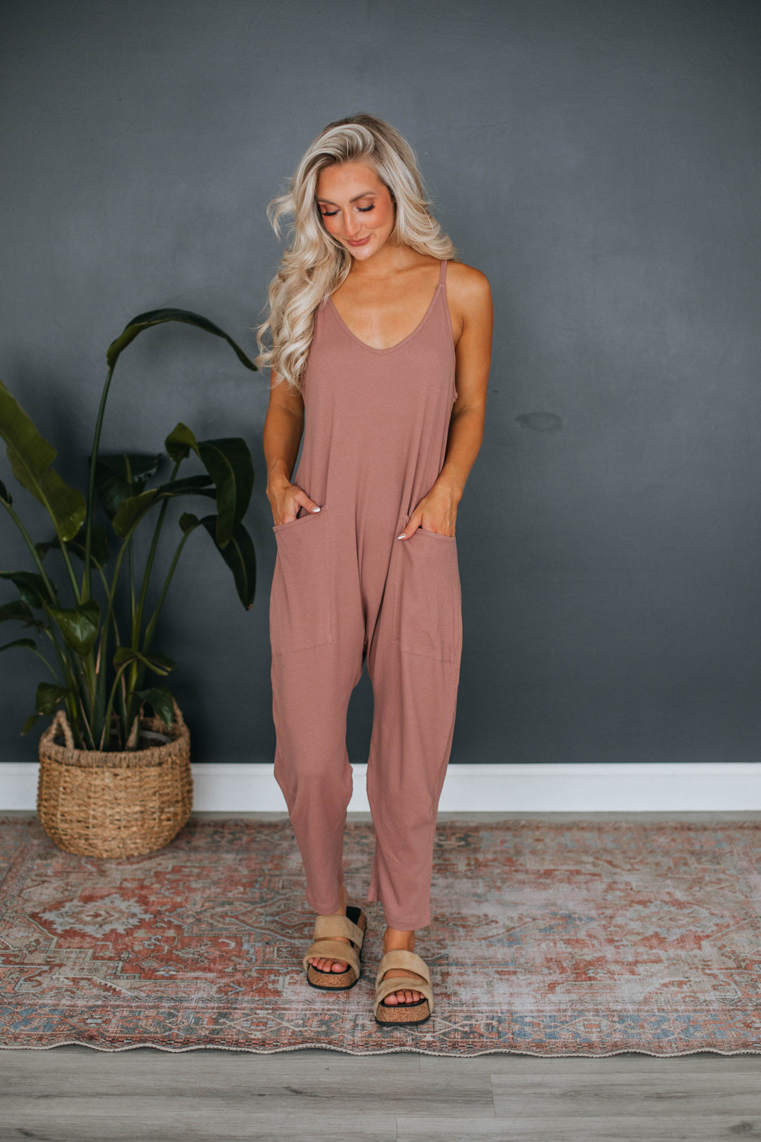 Tallow Ribbed Jumpsuit - Rosewood