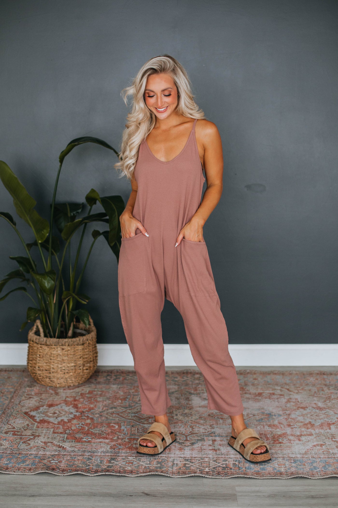 Tallow Ribbed Jumpsuit - Rosewood