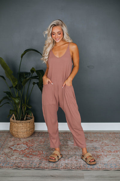 Tallow Ribbed Jumpsuit - Rosewood