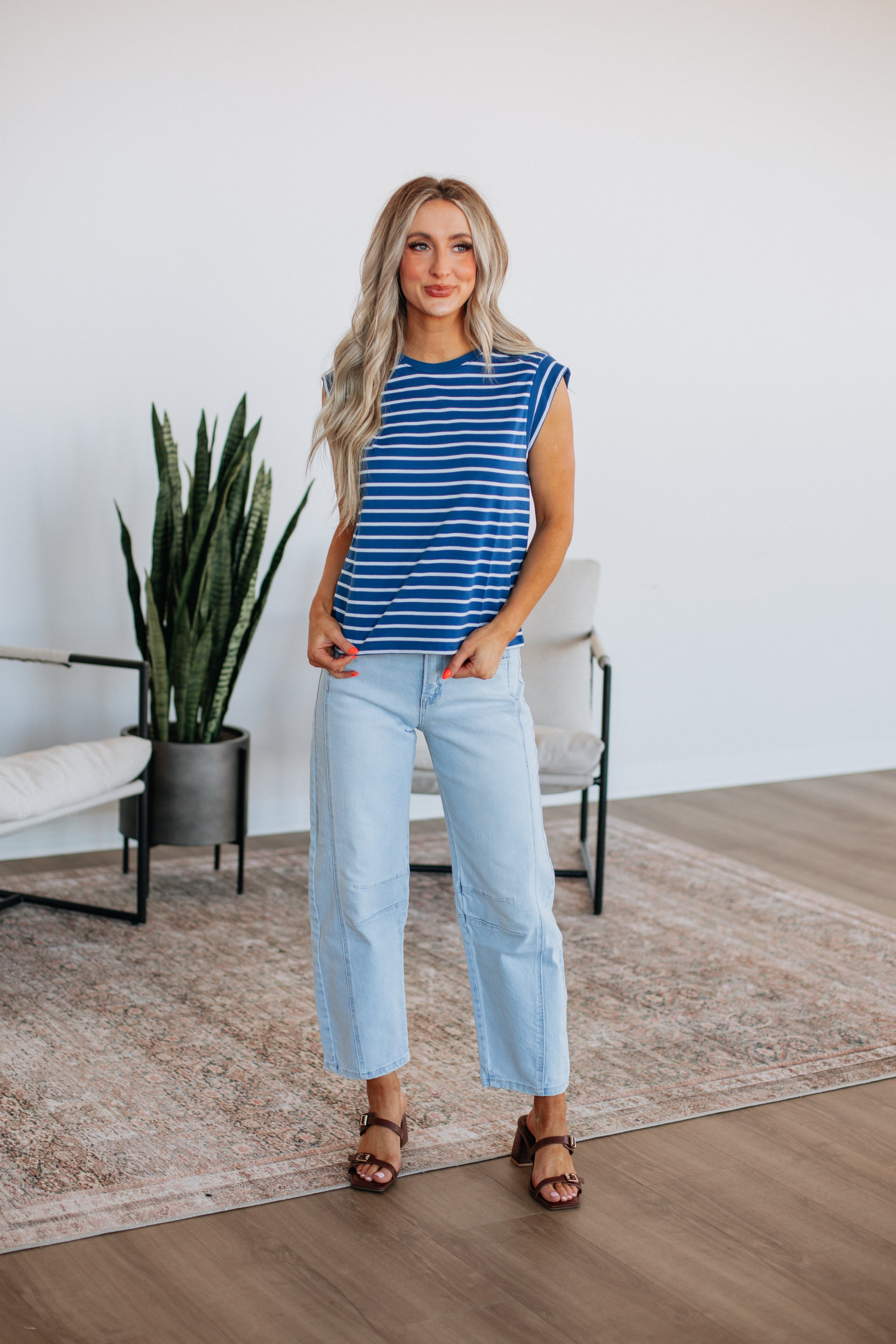Terra Striped Top - Steel Blue Mix