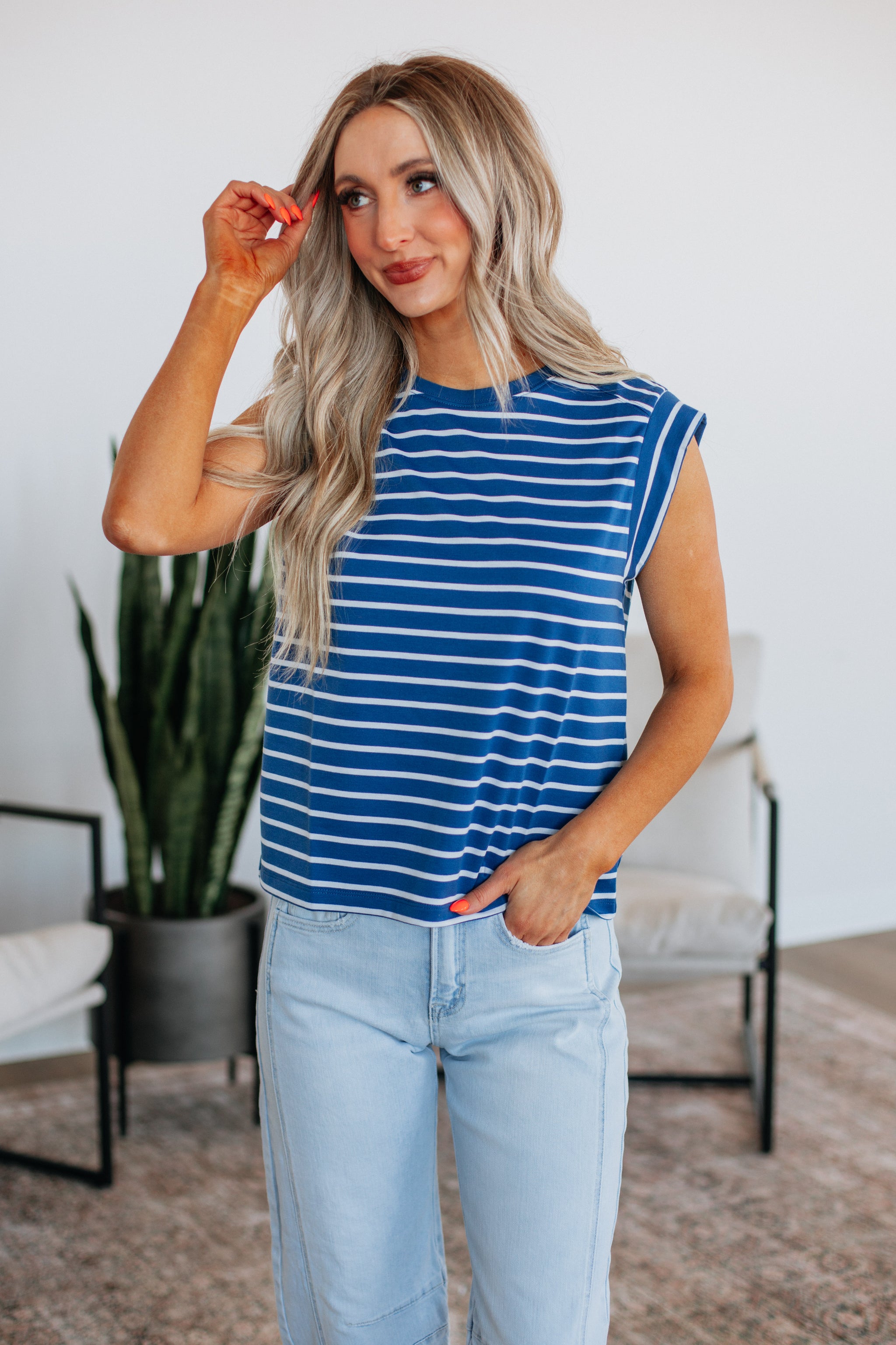 Terra Striped Top - Steel Blue Mix