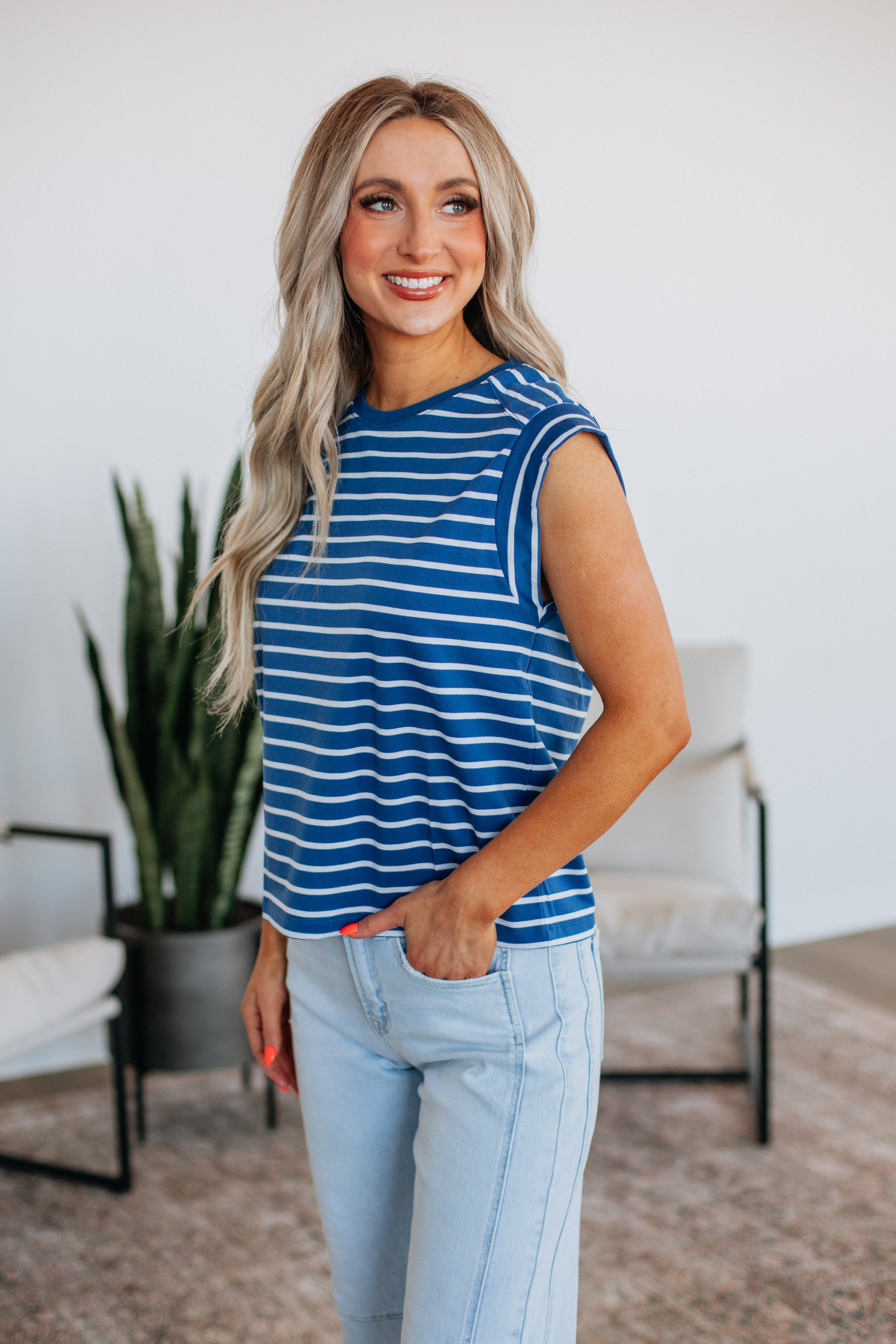 Terra Striped Top - Steel Blue Mix