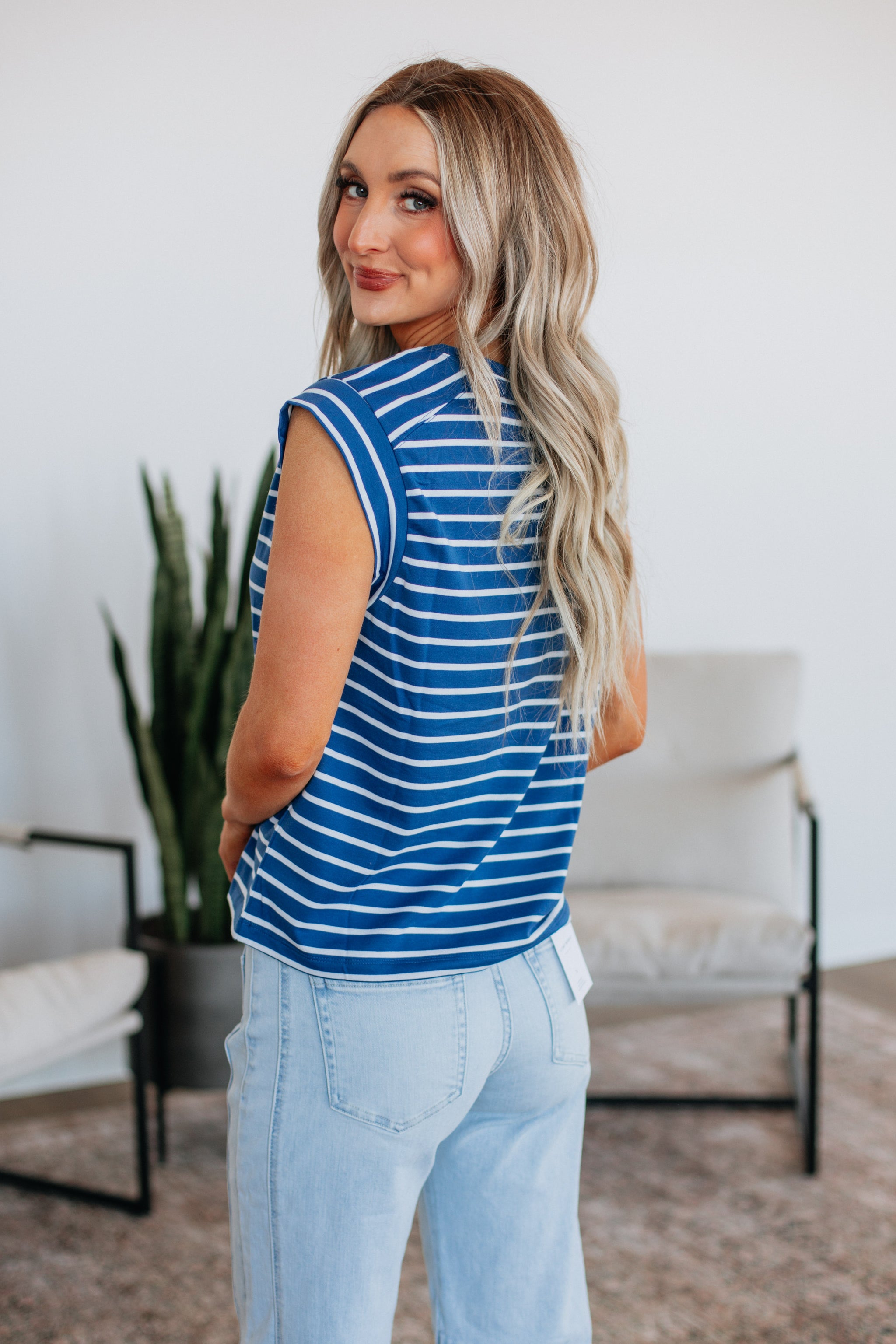 Terra Striped Top - Steel Blue Mix