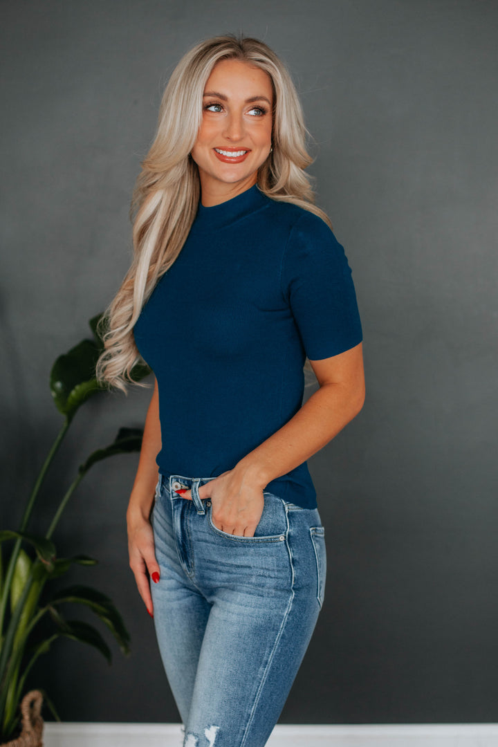 Theresa Mock Neck Top - Dark Teal