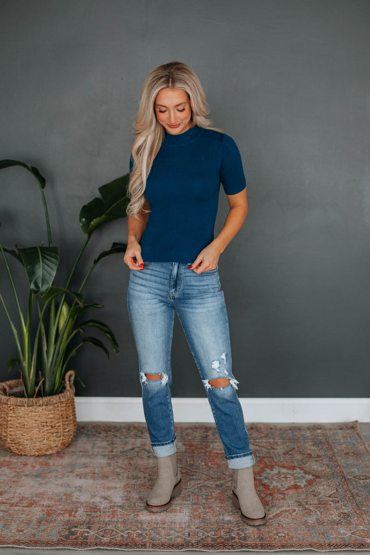 Theresa Mock Neck Top - Dark Teal