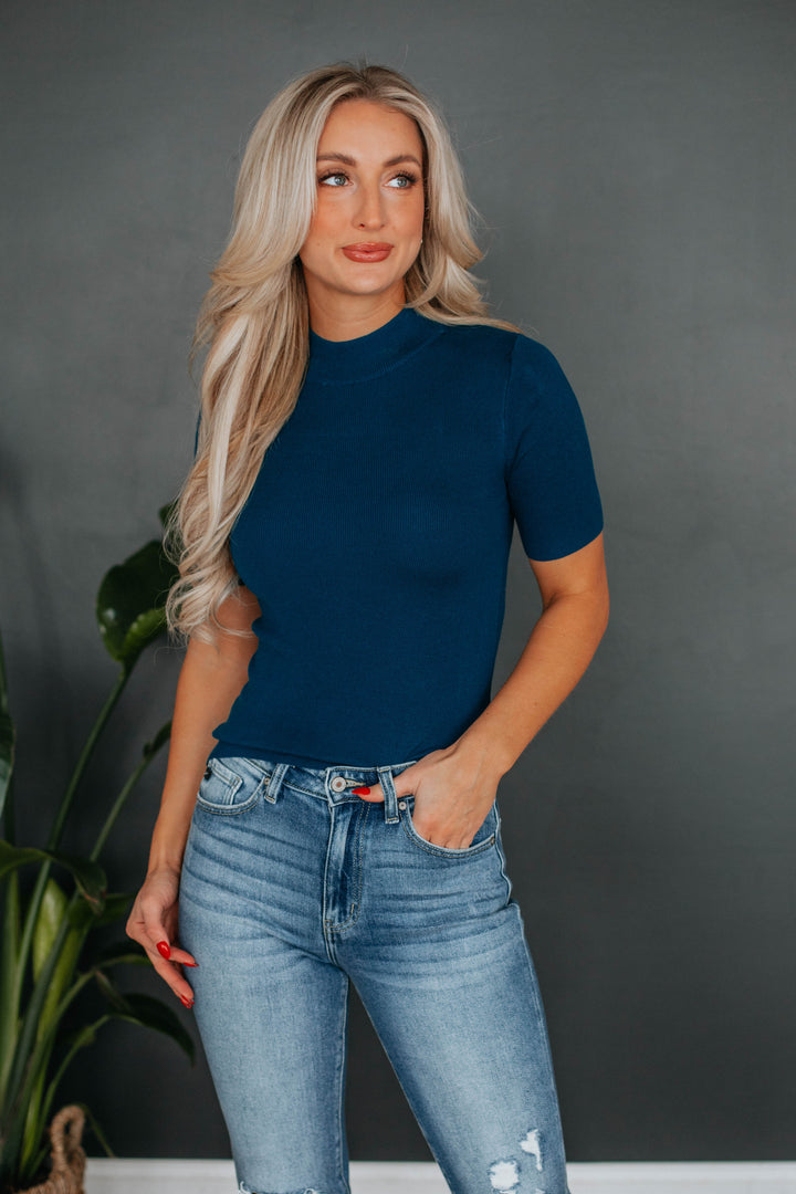 Theresa Mock Neck Top - Dark Teal