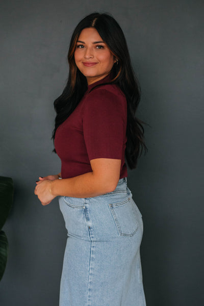 Theresa Mock Neck Top - Wine