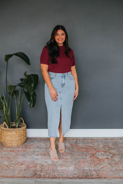 Theresa Mock Neck Top - Wine