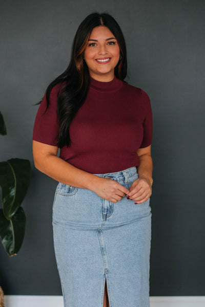 Theresa Mock Neck Top - Wine