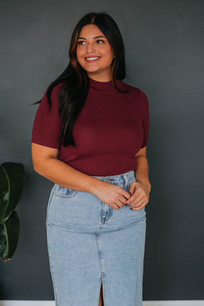 Theresa Mock Neck Top - Wine