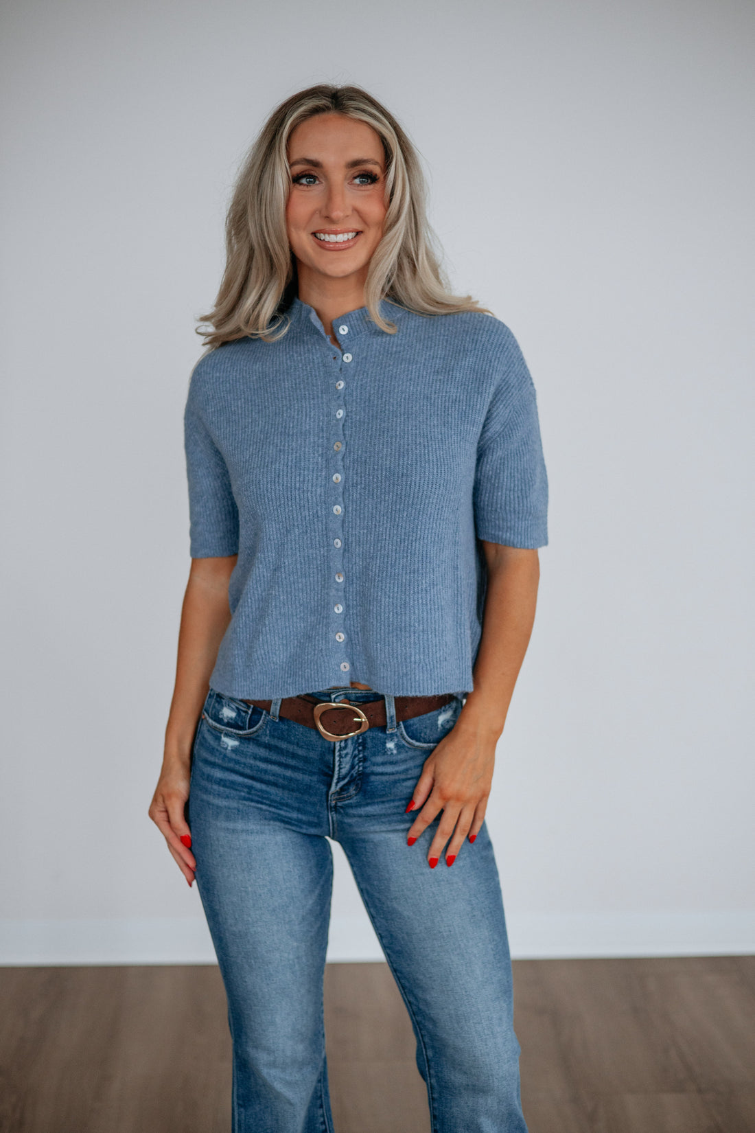 Auden Sweater Top - Dusty Blue