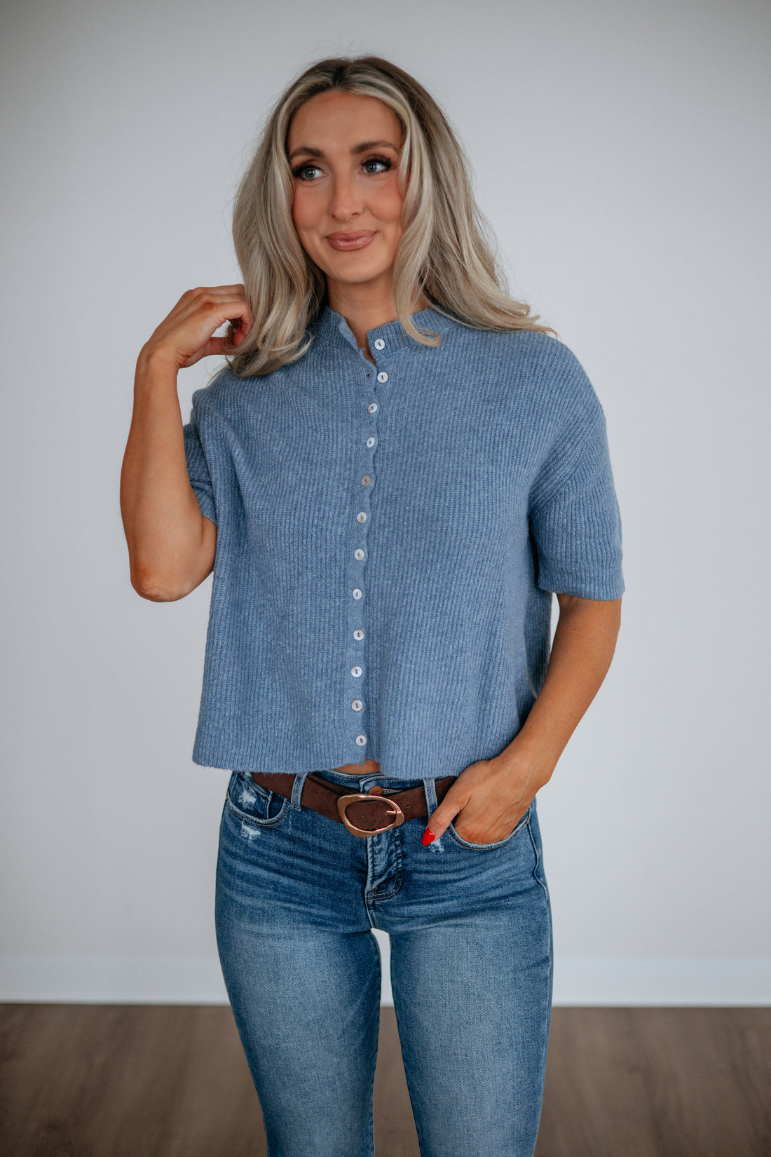Auden Sweater Top - Dusty Blue